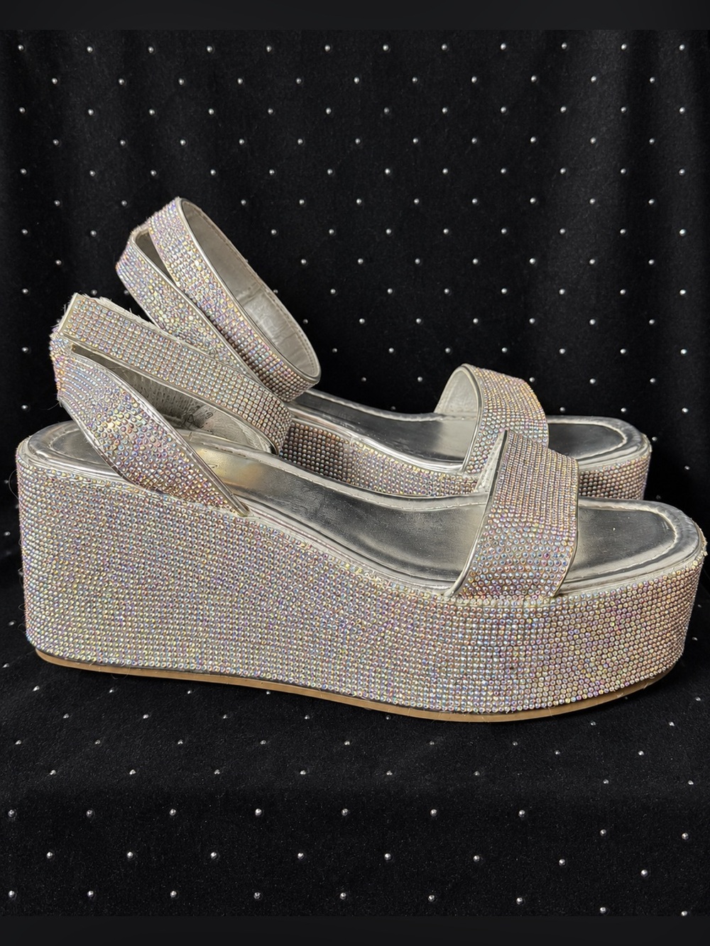 Azalea Wang Crystal AB Embellished Silver Platform Sandals